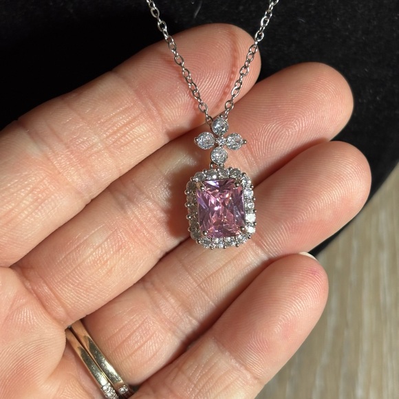 SILVER PINK CZ NECKLACE stainless steel chain. Charm is 18 carat over copper. - Picture 3 of 4